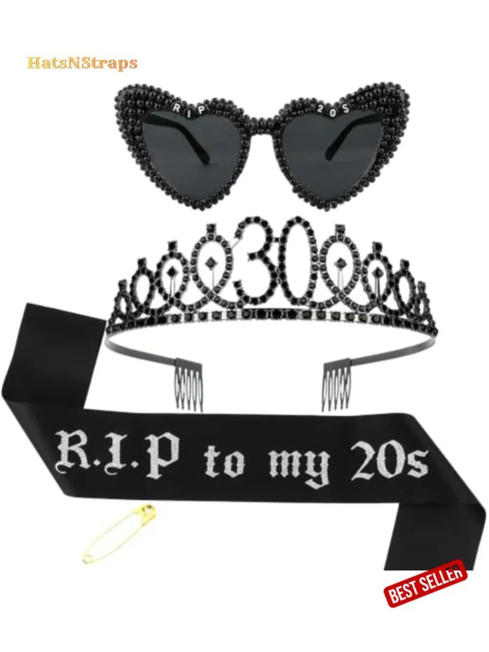 Dirty Thirty 30th Birthday Set - Rhinestone Tiara, Sunglasses & Sash
